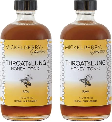 Mickelberry Gardens Tónico de miel de garganta y pulmón - Apoyo respiratorio e inmunológico calmante natural, 4 onzas (paquete de 2)
