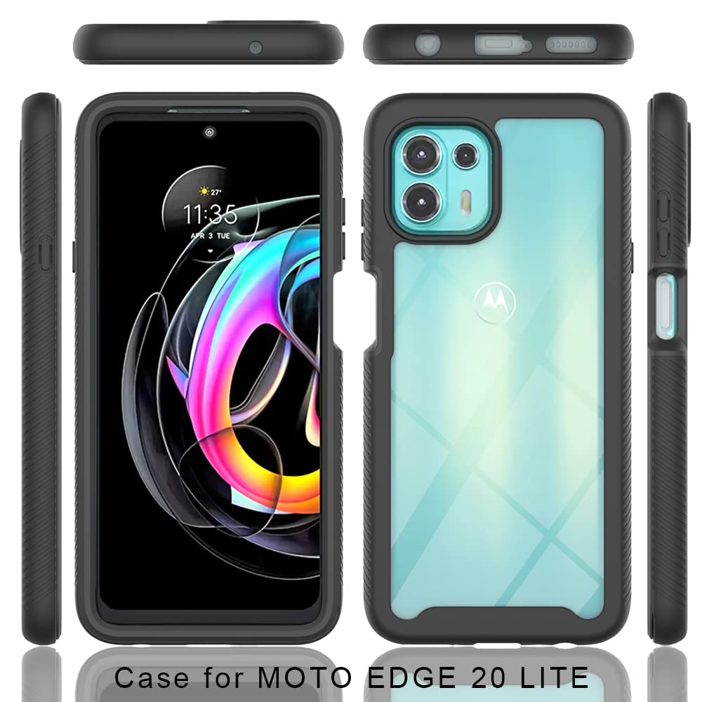 RonRun Cover Motorola Edge 20 Lite 360° Antiurdo - Trasparente Con Protezione Schermo Incorporata, Nero
