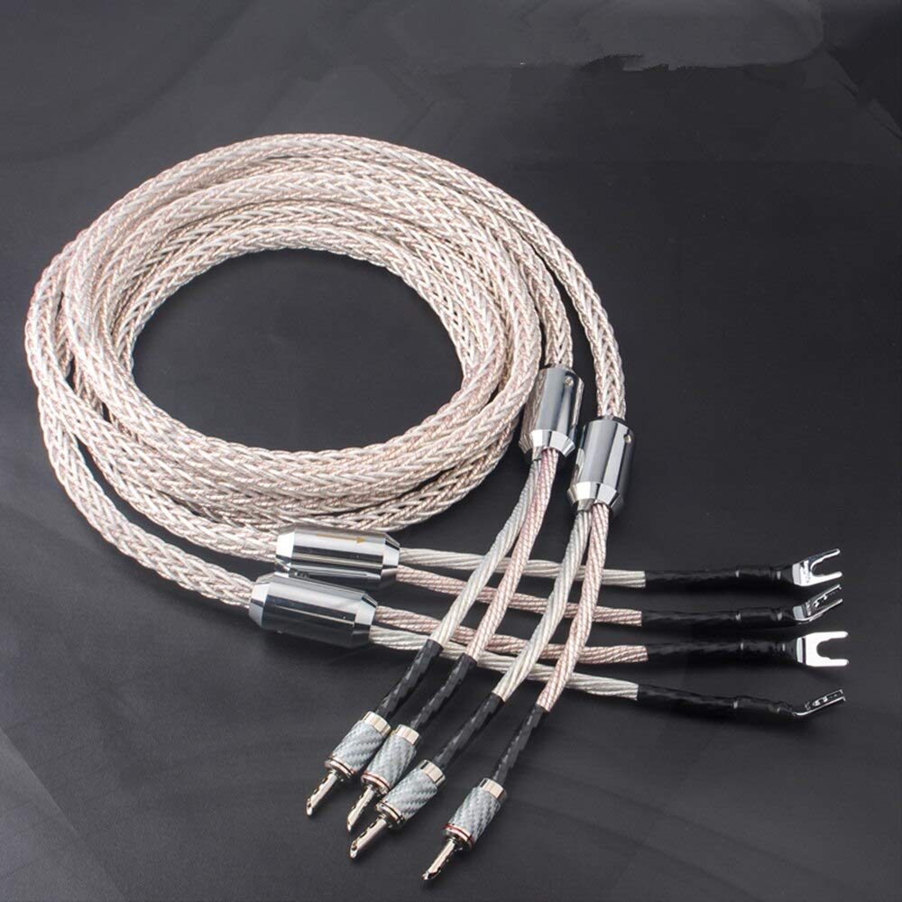 Audiophile kabel głośnikowy mikrokosmos miedziany posrebrzany przewód audio HiFi włókno węglowe banan/łopatka złącze wtykowe (szpadel do pikowania, 6,6ft/2 m)