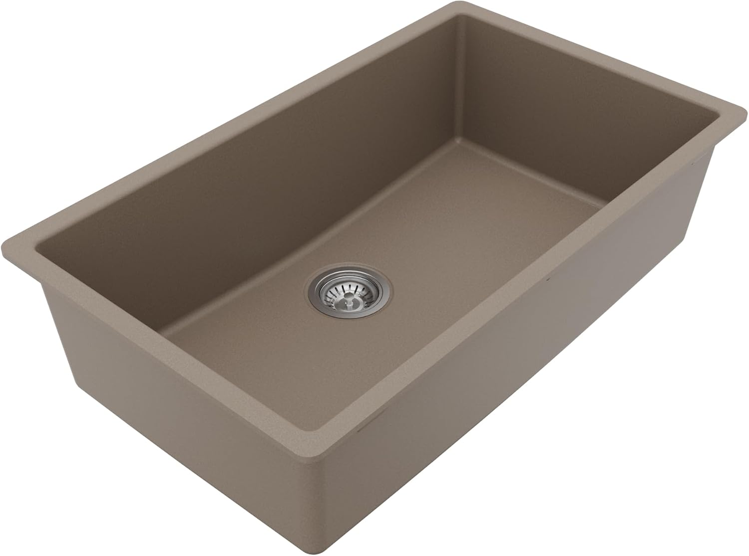 Karran QU-812 Undermount 32.5" Single Bowl Quartz Composite Kitchen Sink Kit in Concrete Color Extra Deep 9" Basin, Sound Dampening, Heat & Scratch Resistant, with Grid, Strainer & Luster Pro Polish