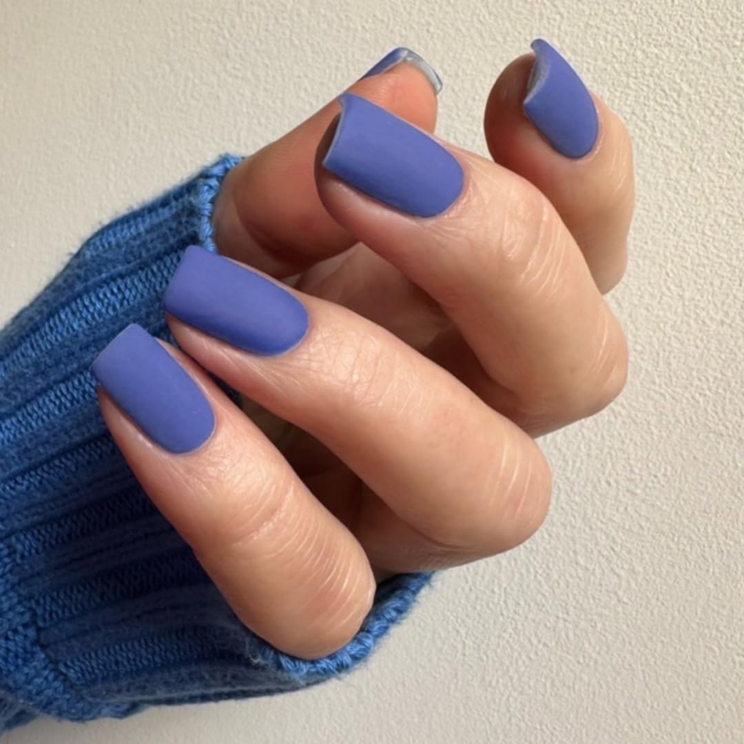 KQueenest Matte Baby Blue Press on Nails Short Square, Short False Nails Coffin, Velvet Solid Burgundy Small Fake Nails Set