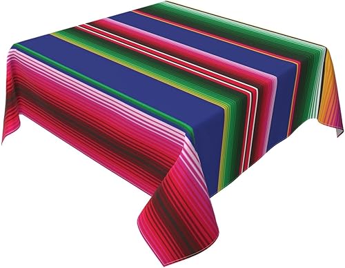 Miniatura 2 de Zeraoke Mantel cuadrado de 54 x 54 pulgadas, mantel de rayas mexicanas coloridas, mantel de granja para mesas de cocina, mantel de poliéster lavable