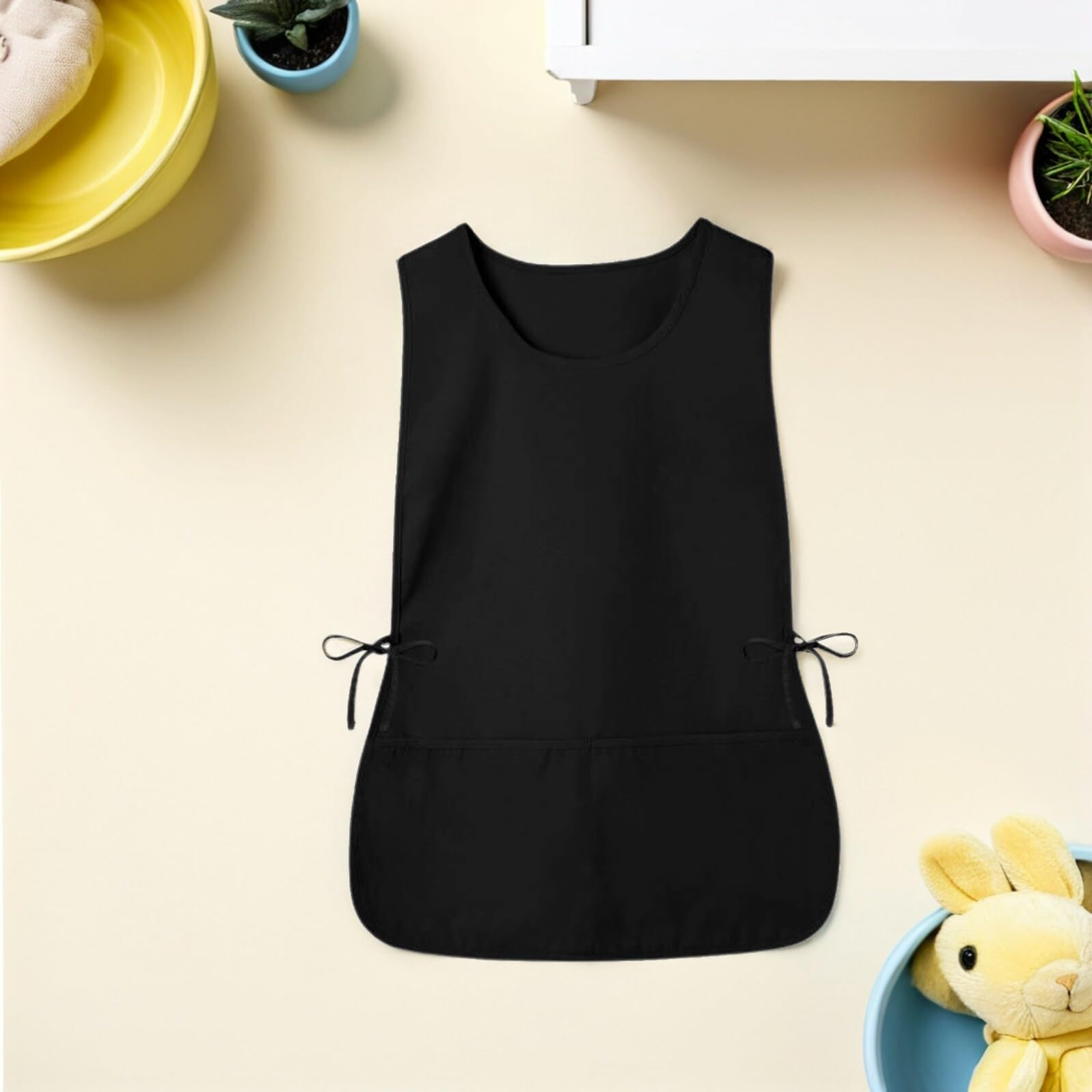 GLEAVI Delantal de Poliéster para Peluquería y Cocina con Bolsillos, Resistente al Desgaste, Color Negro, Pack de 3 Unidades para Hombres y Mujeres