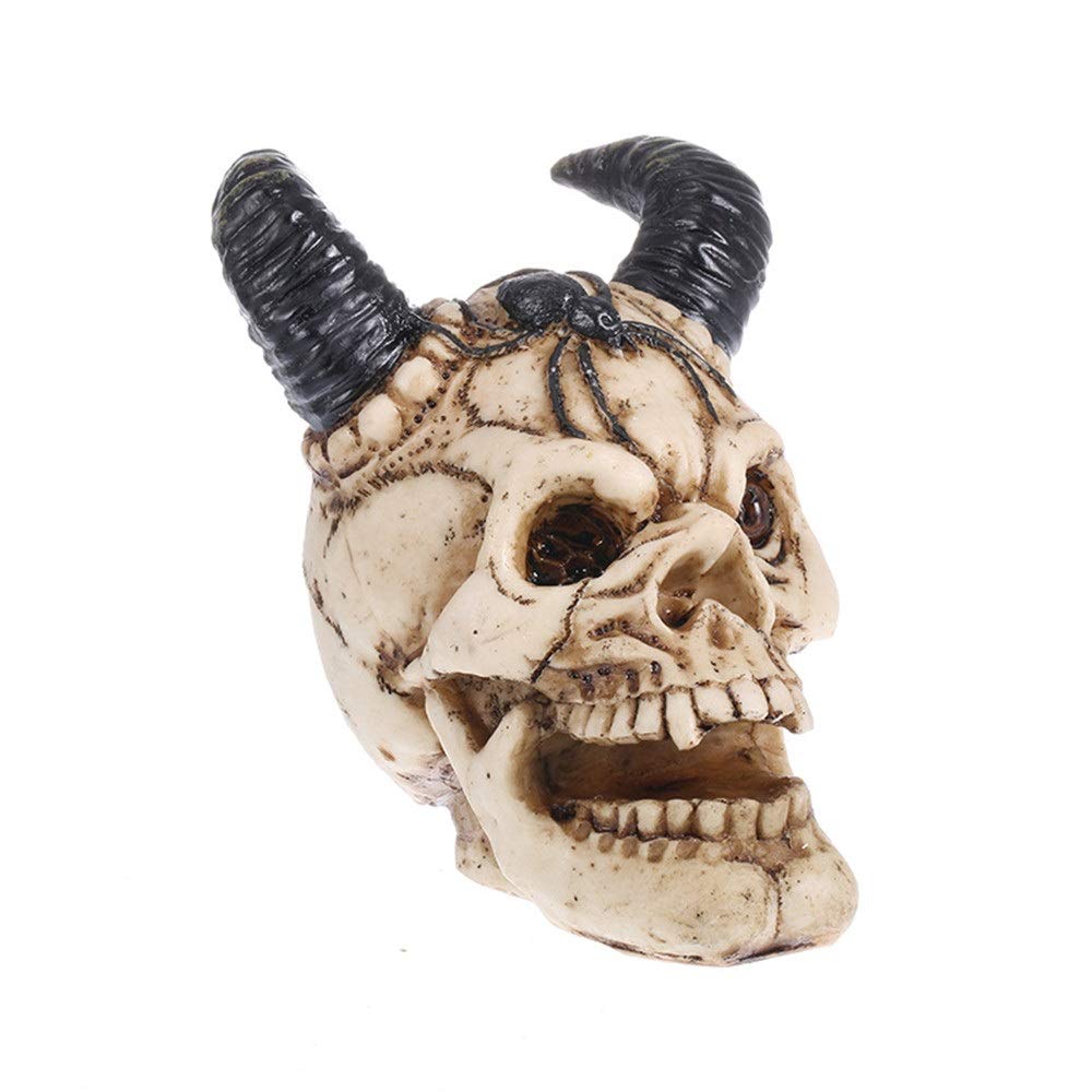 JOMSK Resin Skull Statue Personality Decoration Skull Ornament Creative Demon Skull with Speder Figurine Atmosphere Decor (Color : Painted, Size : 12x14x13.5cm)