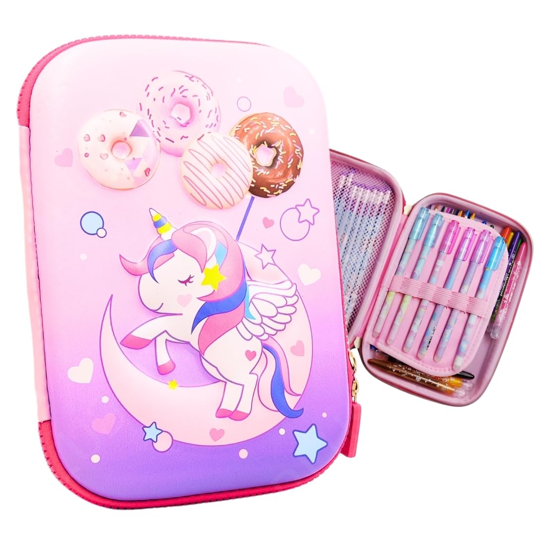 PLUSPOINT 3D Unicorn Pencil case Large Capacity Premium Stylish EVA Case Embossed Compass, School Supply Organizer for Students, Stationery Box, Cosmetic Zip Pouch Bag (Big Unicorn-Pink)-image-21
