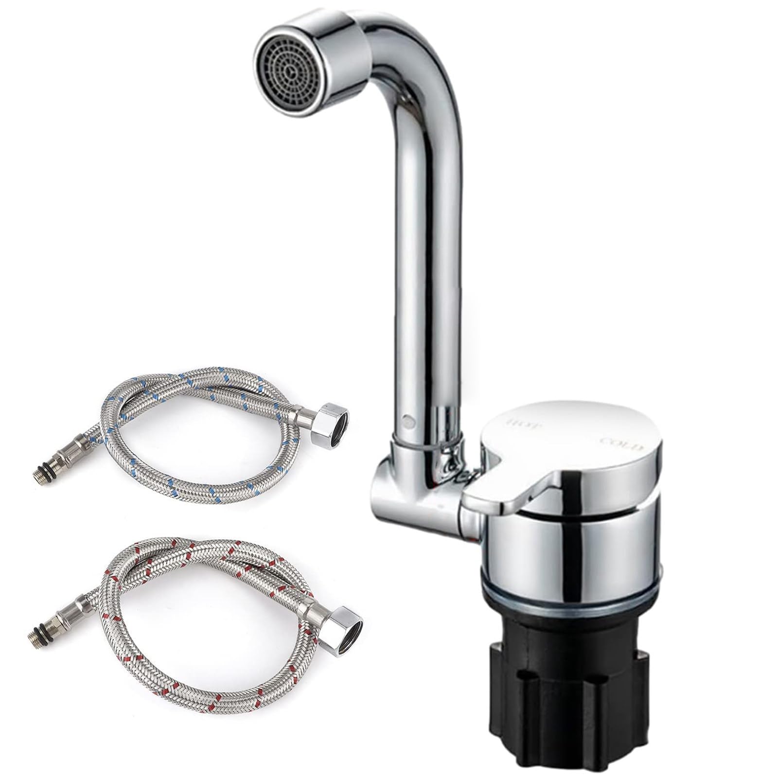 Grifo Plegable para RV, Grifo con Estructura De LatóN, Grifo De Agua FríA Y Caliente Ajustable De 360°, para RV, Cocina, Autocaravana, con 2 TuberíAs De Agua,1003