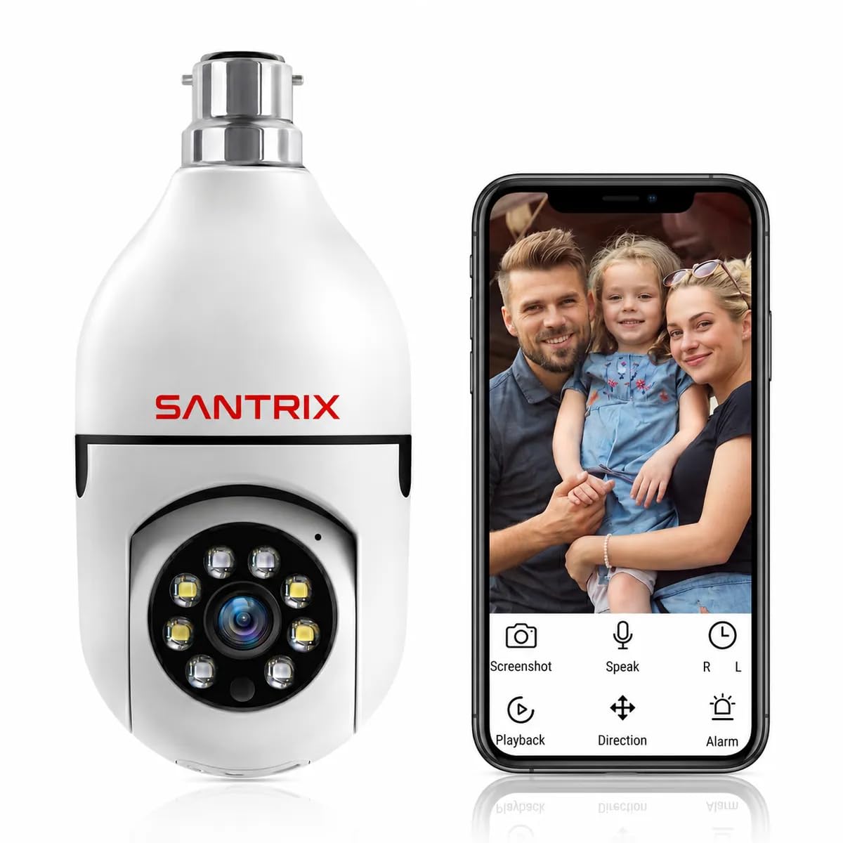 SANTRIX S23 3MP WiFi Light Bulb Camera for Home Indoor| 360° View | Full HD | Color Night Vision | Motion Detection | Two Way Audio | Wireless Home Security Camera with Mobile App V380 Pro-picture-40