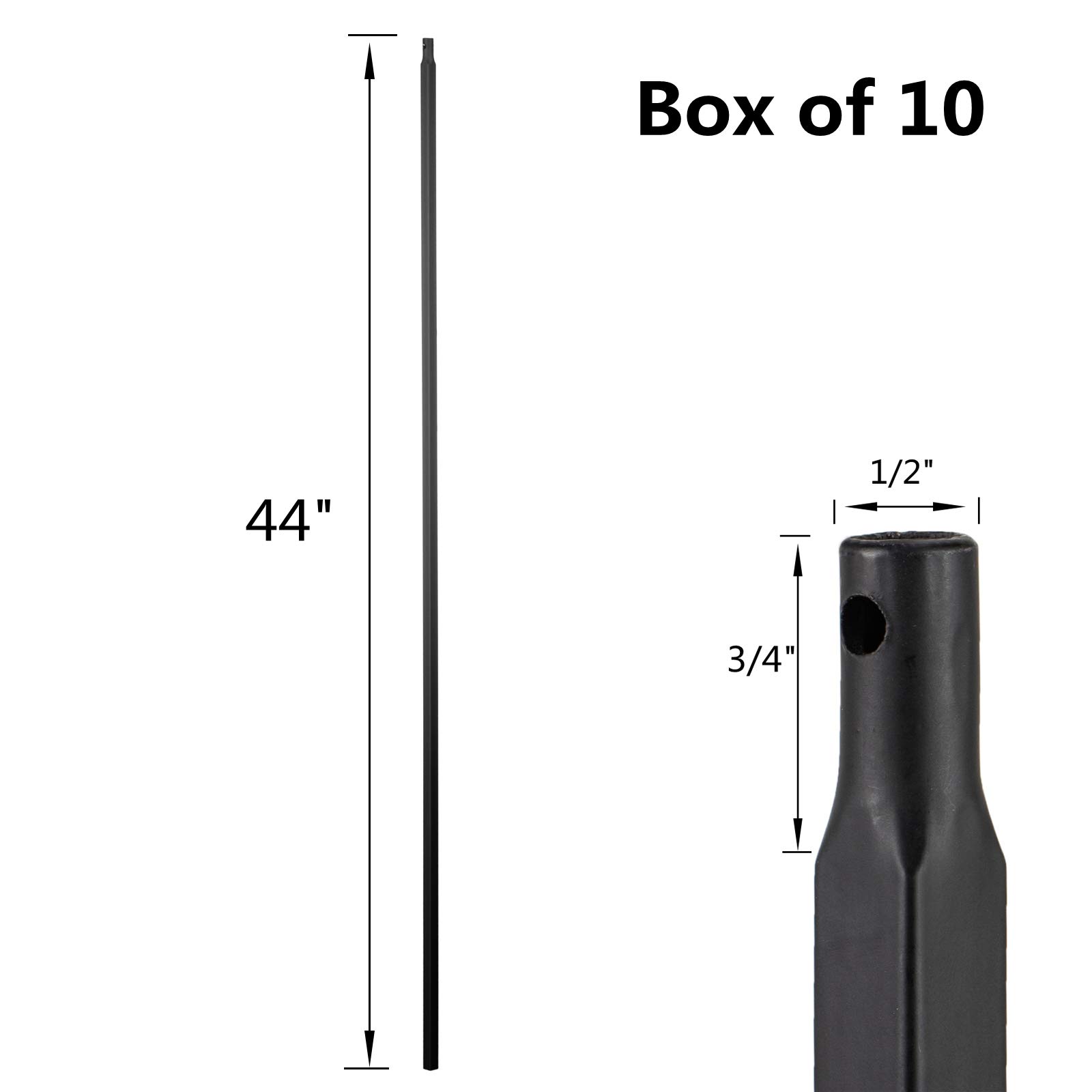 S01- Wrought Iron Balusters – Set of 10 Hollow Plain Bar Balusters - Decorative Metal Balusters for Decks – Spiral Stair Railing - 1/2-inch Iron Spindles – Satin Black Metal Railing