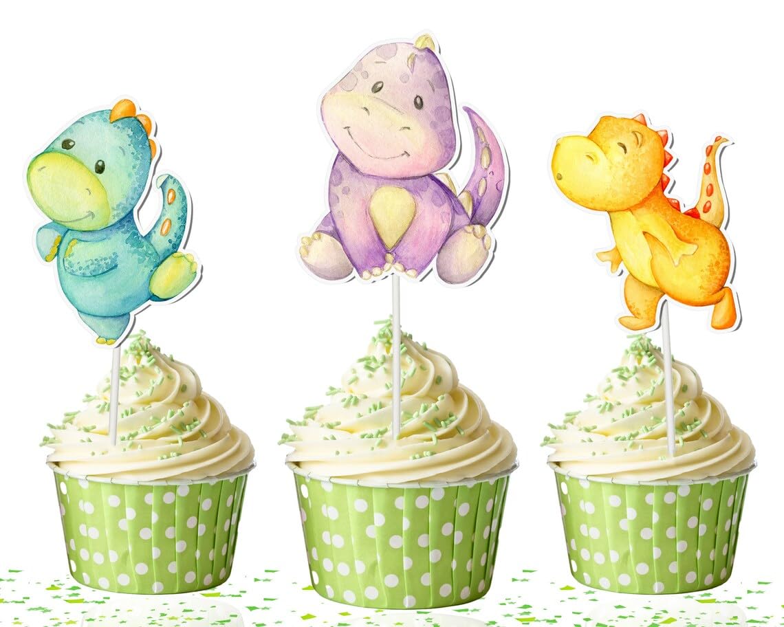 10 Pcs Dino Cupcake Toppers - Adorable Prehistoric Decor for Baby Shower or Birthday Party, Fun Dinosaur Cake Accents