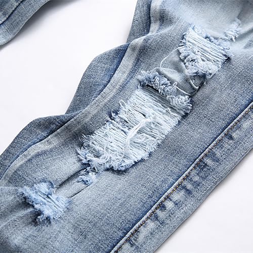Men's Blue Embroidered Jeans, Ripped Stretch Slim Jeans, Jeans Versatile for Any Occasion,302