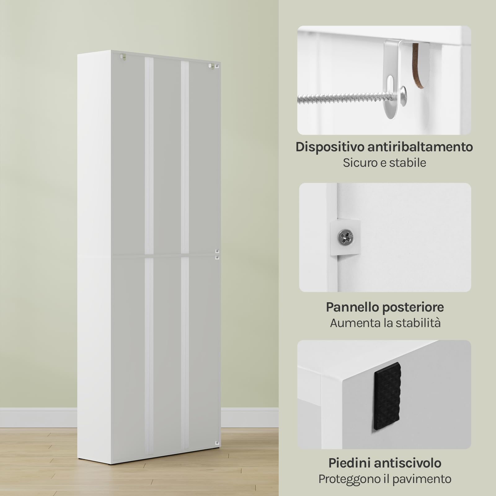 WOLTU Libreria, scaffale con 6 ripiani regolabili, scaffale aperto, divisorio in piedi, per soggiorno, ufficio, camera da letto, 60 x 180 x 23,5 cm, bianco, SK052ws