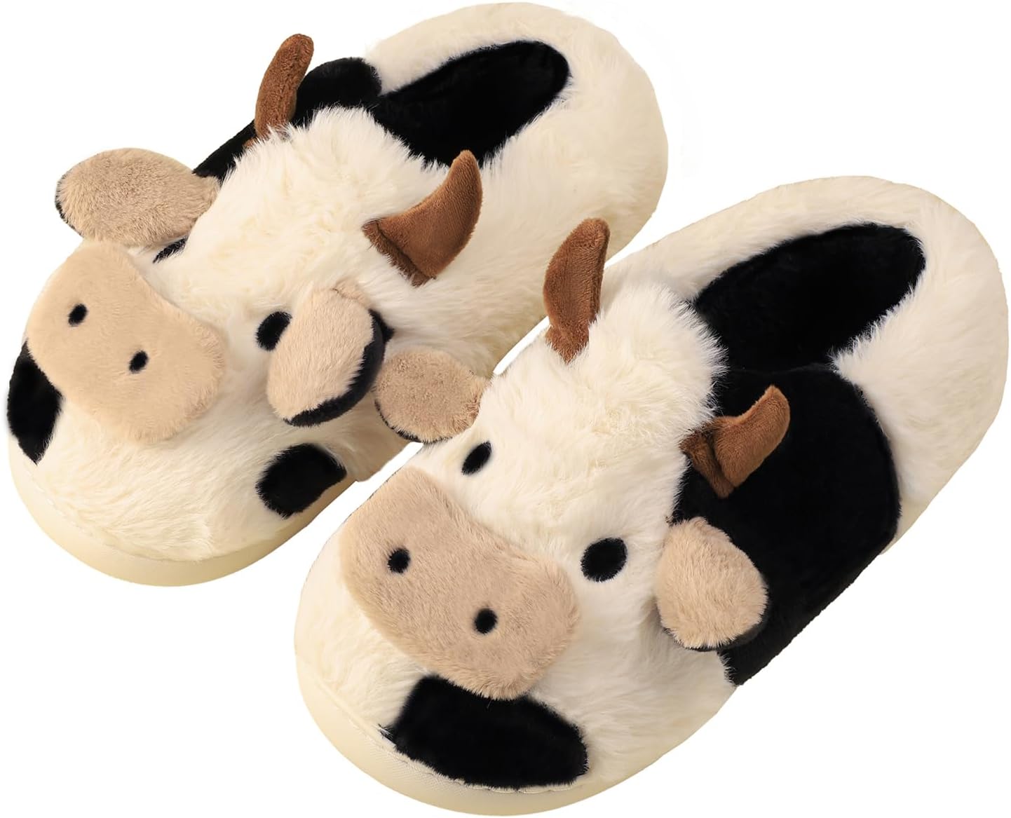Cartoon Cow Cotton Slippers, Winter Indoor Outdoor Slippers for Women