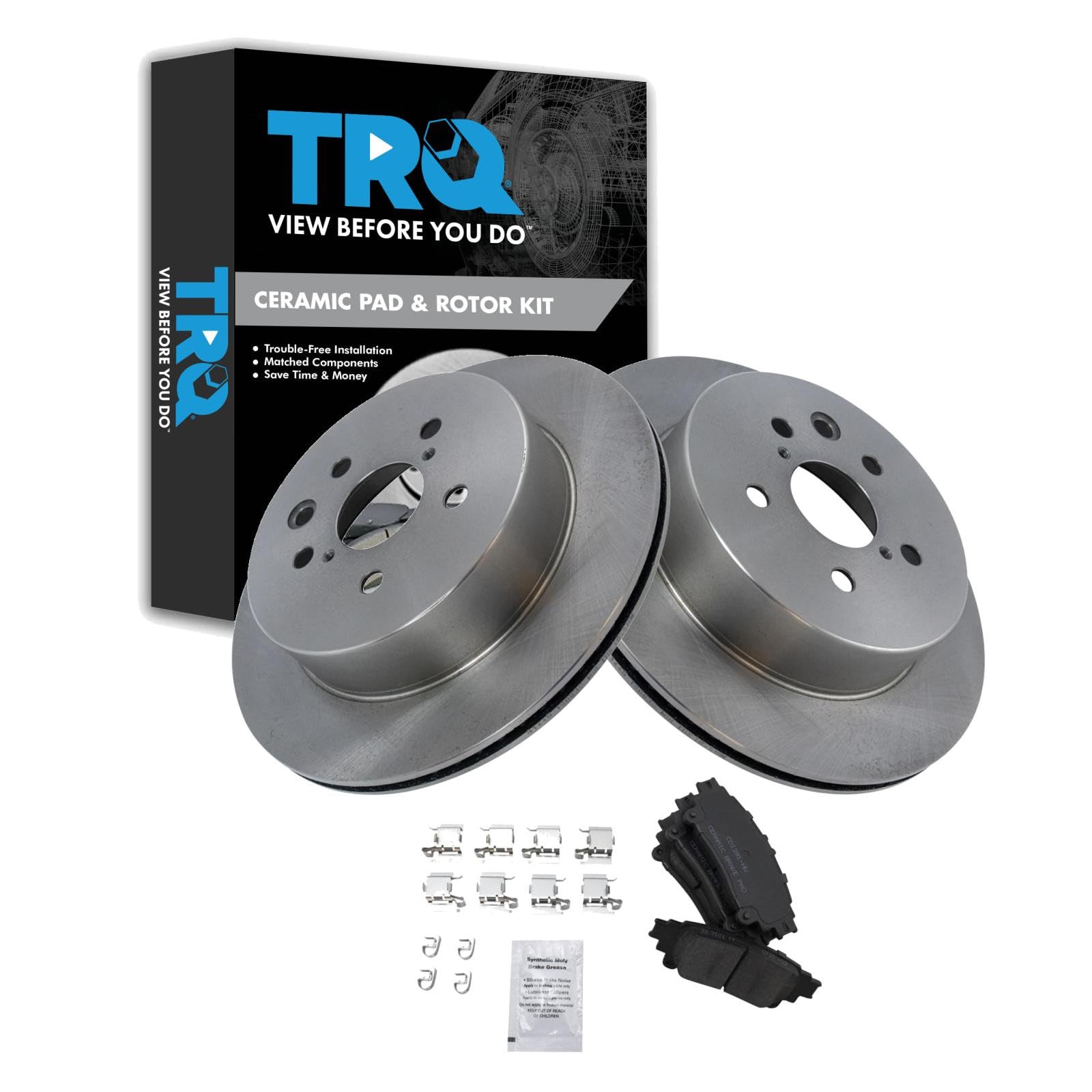 TRQ Rear Brake Pad and Rotor Set Ceramic Compatible with 2014 Lexus IS250
