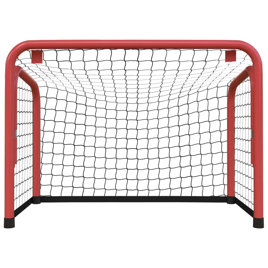 vidaXL But de hockey sur glace avec filet, filet d'entraînement de hockey pour adultes et enfants, filet d'entraînement de hockey pour cour, pelouse, acier et polyester - Rouge et noir
