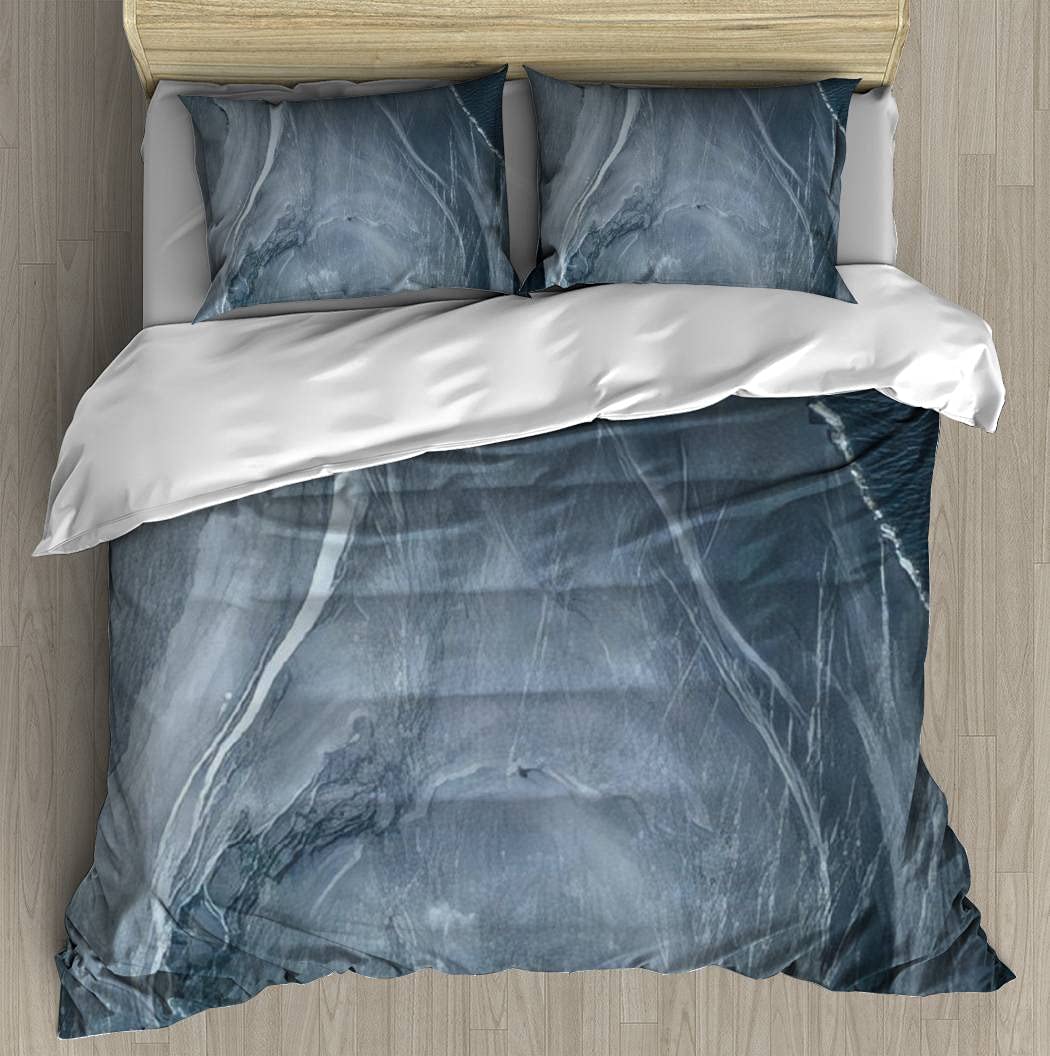 Ice textures on river Dark shadows bright highlights Duvet Cover Set With Zipper Closure Pillowcase Retro Bedding Set Room Decor, Soft Bedding for Kids Duvet Covers King