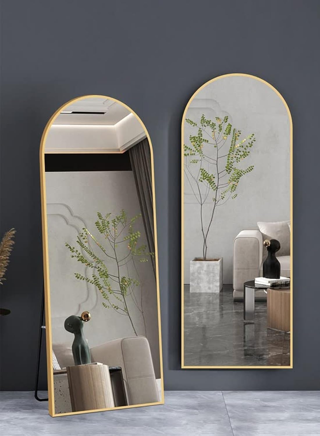 Floor And Full Length Mirrors Large Size 160 * 50cm Arched Large Standing Dressing Mirror Hanging Leaning Against Wall Mounted Mirror with Stand for Bedroom (GOLD)