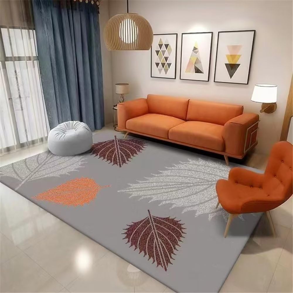Grand tapis chambre 200x300cm tapis de sol brun minimaliste feuille pour adulte