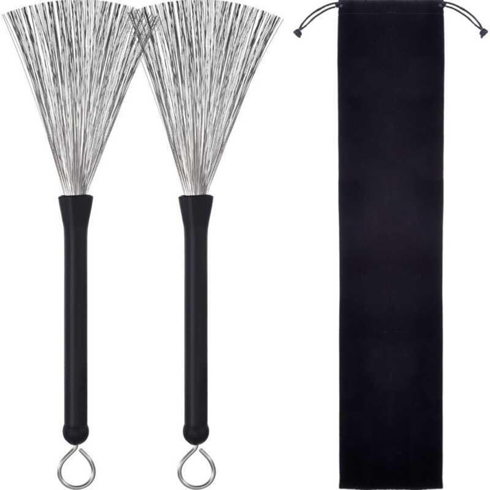 2 Cepillos de Tambor Retráctiles de Alambre para Baquetas con Cómodos Mangos de Goma