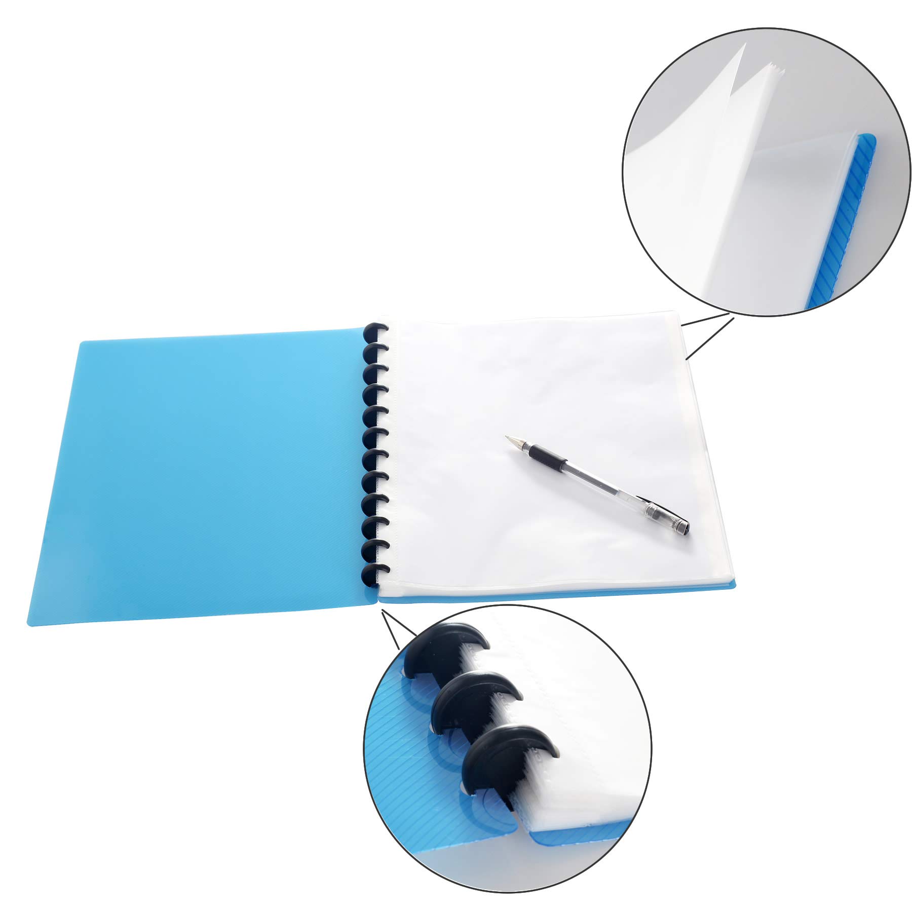 TUKA-i-AKUT 4pcs A4 PP Spiral Display Book with 40 Transparent Pockets, Solid Polypropylene Folder, 4er Pack, TKD8029 Blue - Image 4