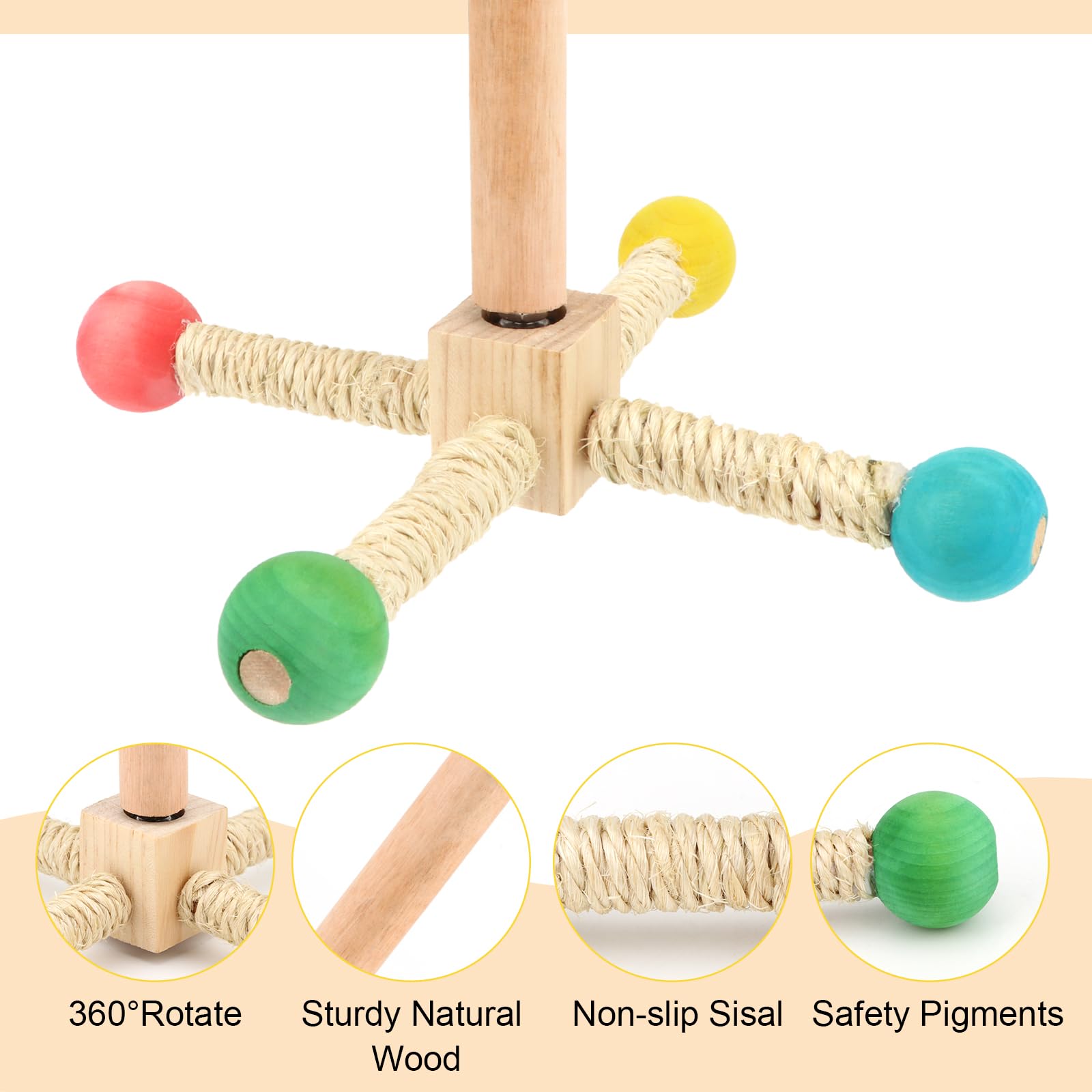 Hypeety Spinning Bird Perch Stand Toy Natural Wood Interactive Exercise Wheel for Parrots Parakeets, Budgies, Lovebirds - Image 3