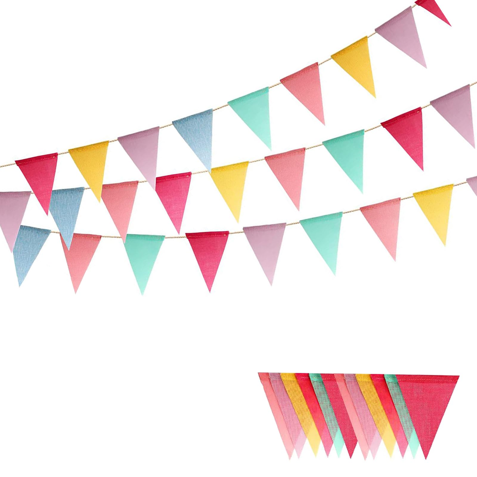 Diompirux Banderines Triangulares Bunting Banner, 3 tiras de 12 metros Banderines Tela, Banderines Decorativos tela reutilizable, Cuerda Colgando Decoración,para Bodas Fiestas Guirnalda,Marca Apertura