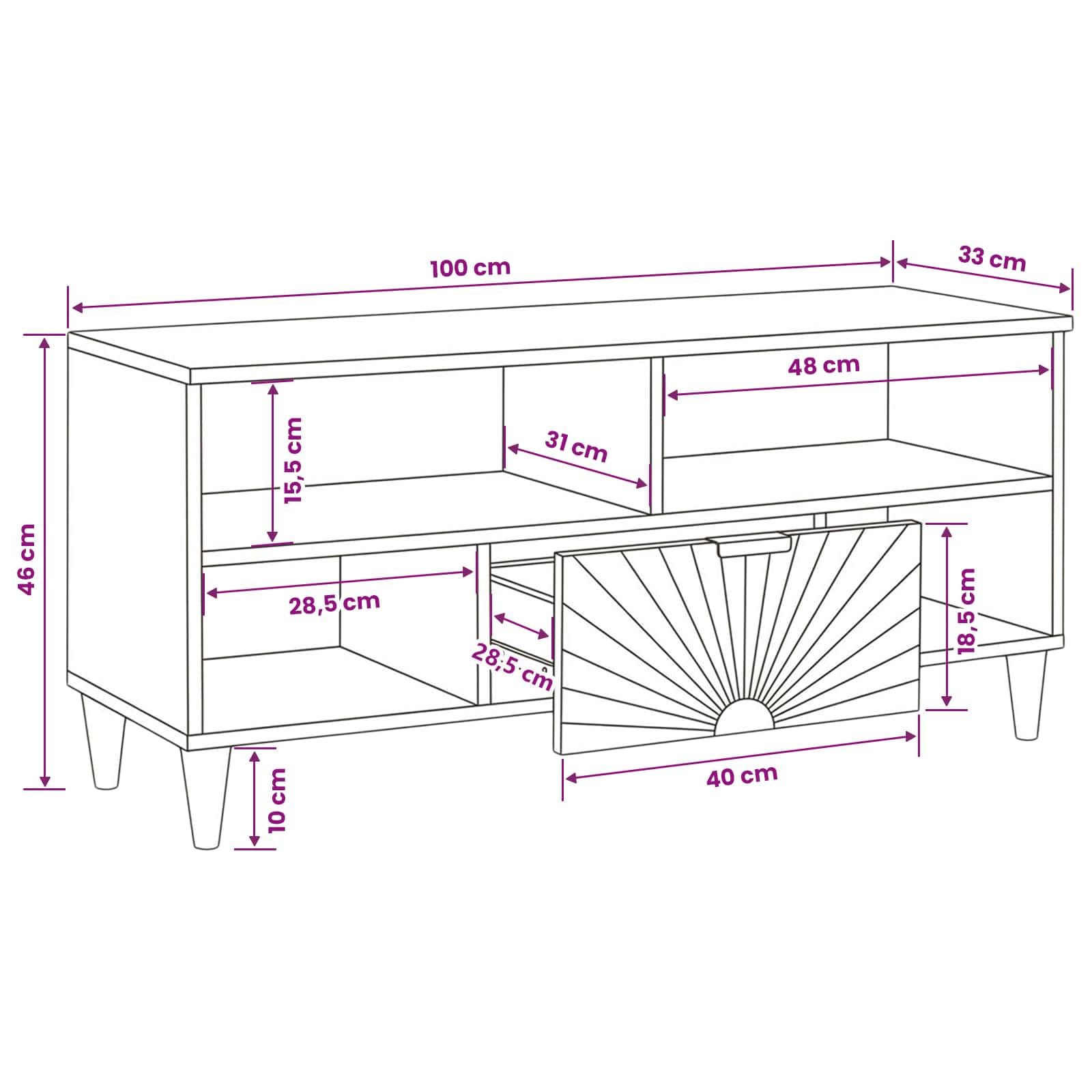Mueble para TV negro y dorado, 100 x 33 x 46 cm, con cajón y estantes para sala de estar, cine en casa, juegos y almacenamiento de medios
