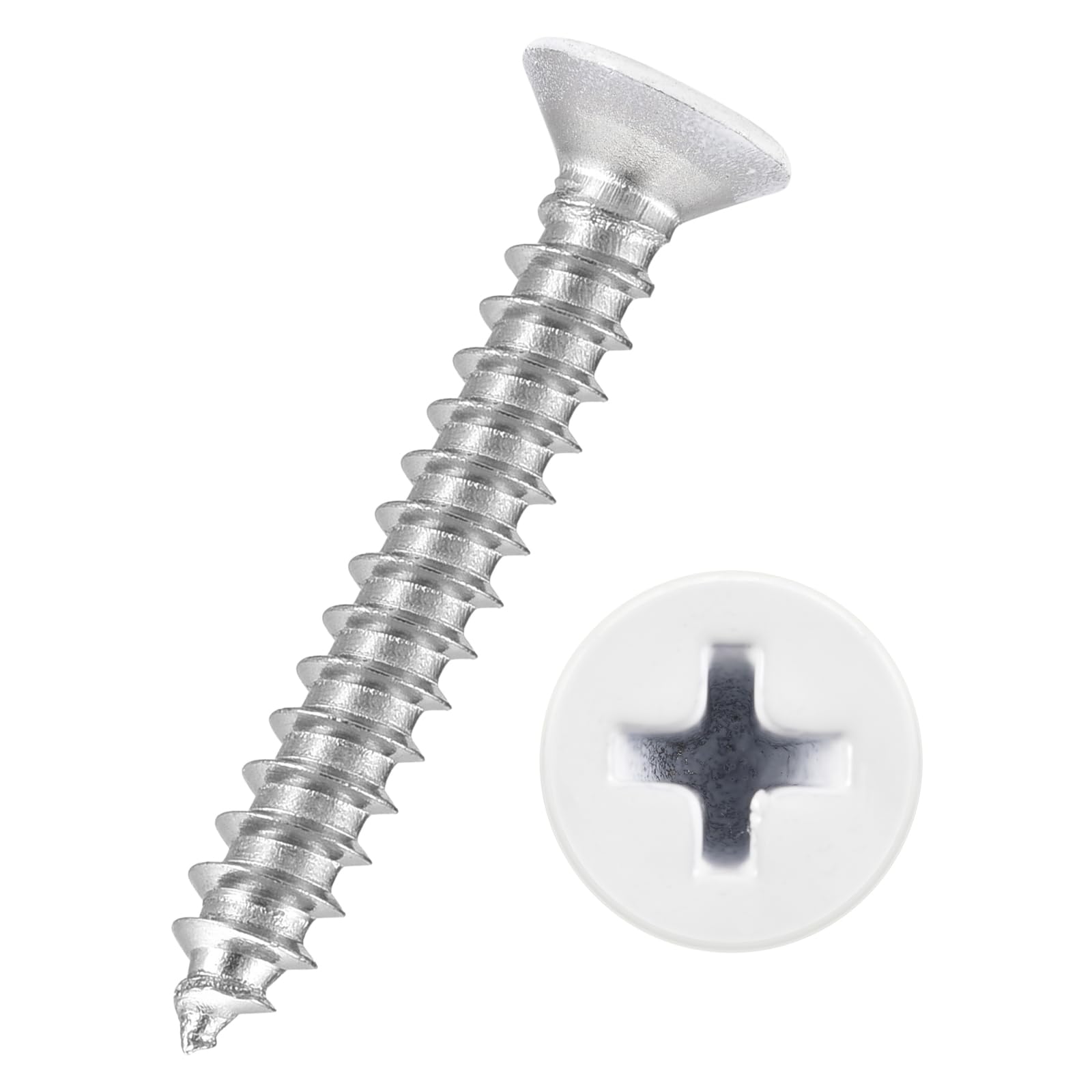 Kozelo 100pcs Phillips Flat Head Wood Screws - [ST3x20mm] 304 Stainless Steel Countersunk Self Tapping Screws for Furniture Assembly, Interior Trim, Outdoor Construction, White Head