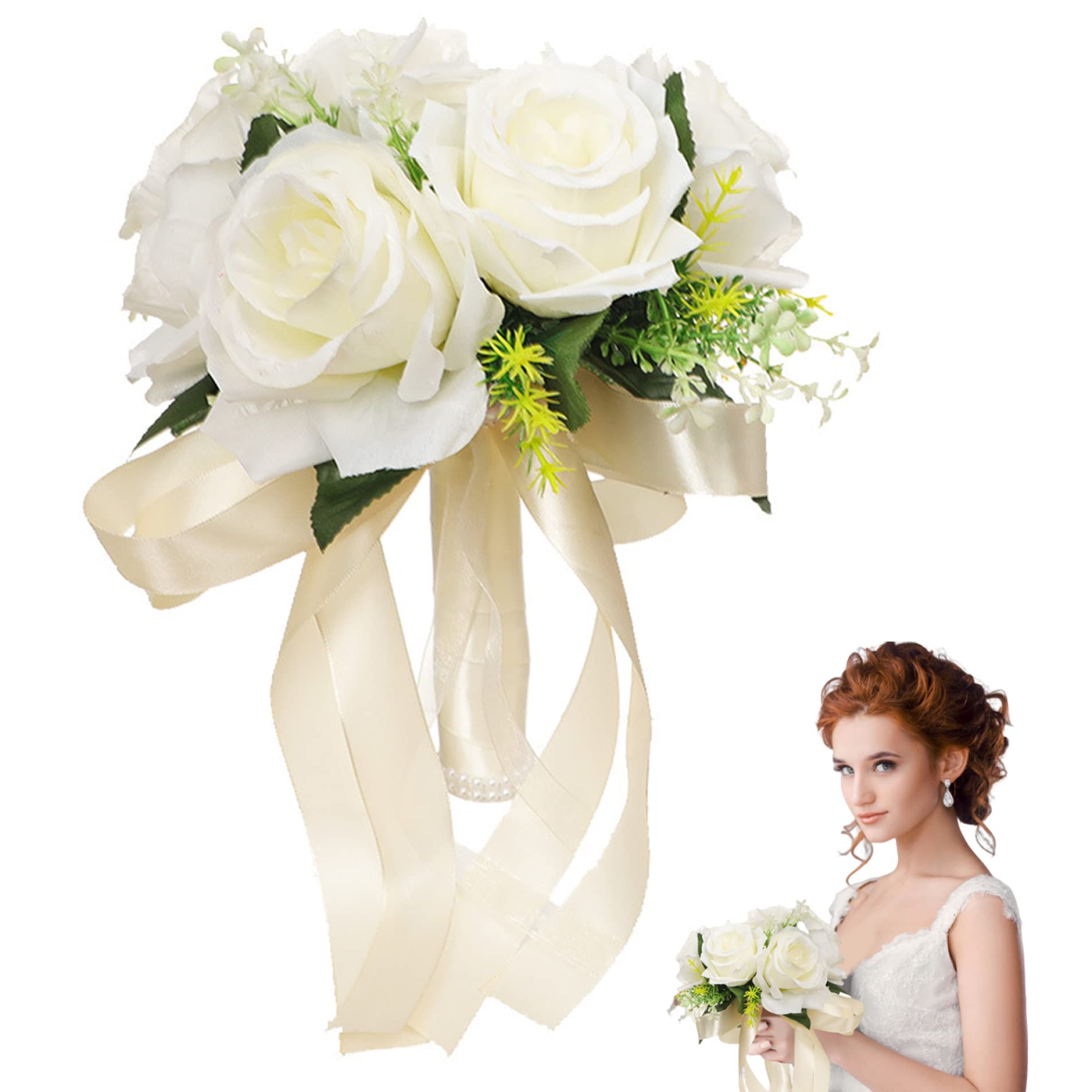 Usando Un Ramo De Novia Con Cinta Ramo De Novia De Boda Artificiales