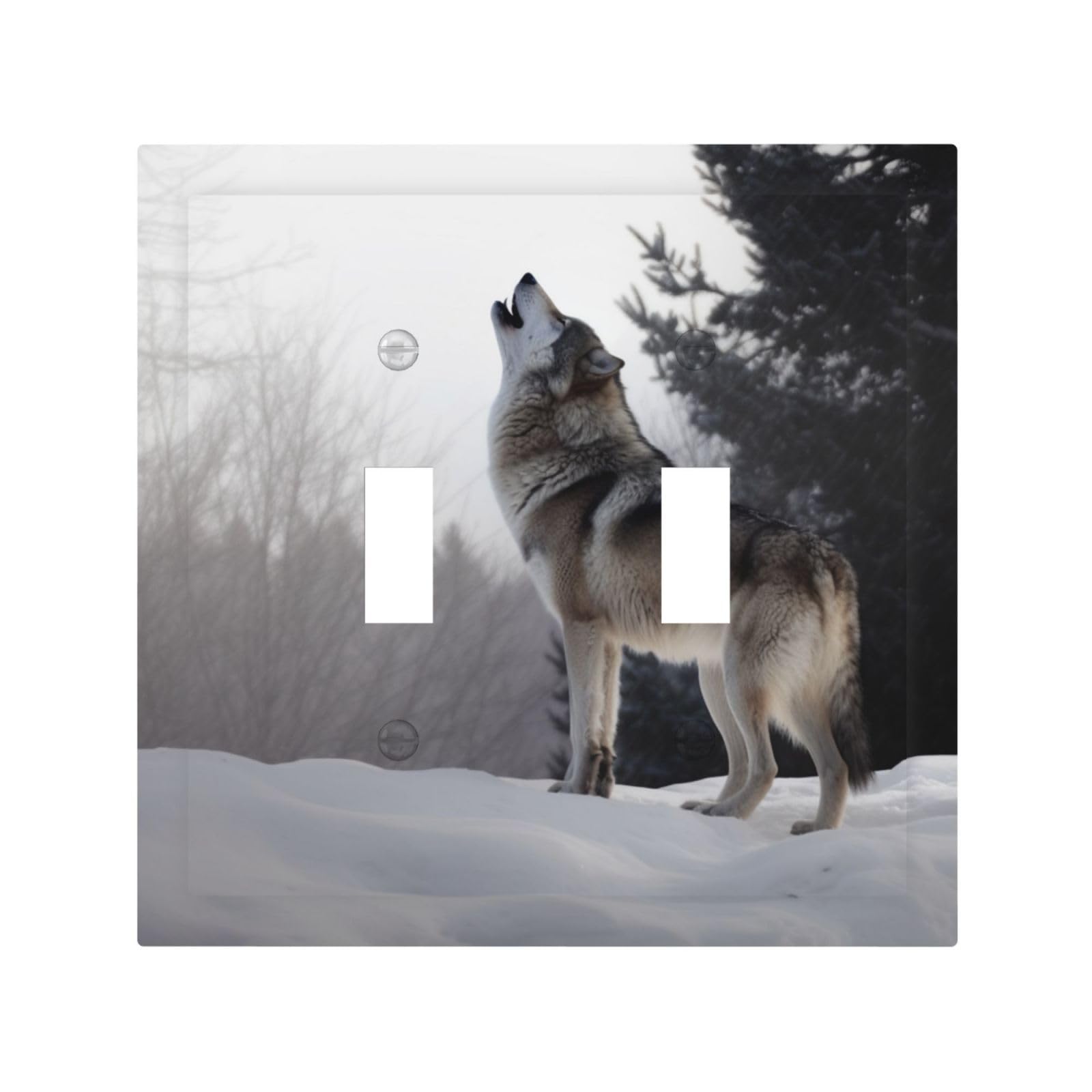 Decorator Double Toggle Light Switch Covers howling wolf Wall Plate 2-Gang Mid Size 5" x 4.9" Double Toggle Switch Wallplate Decorative 2 Gang Wall Switch Plate Covers