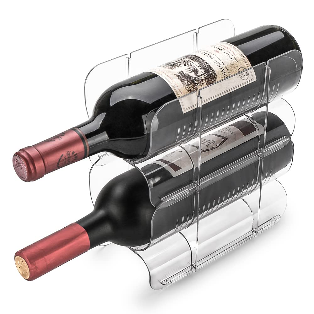 LunmorePlastic Wine and Water Bottle Holder, Stackable Wine Rack Storage Organizer Free Standing Wine Storage Organizer for Fridge, Pantry, Kitchen Countertops, Bars, 2 Pack - Clear