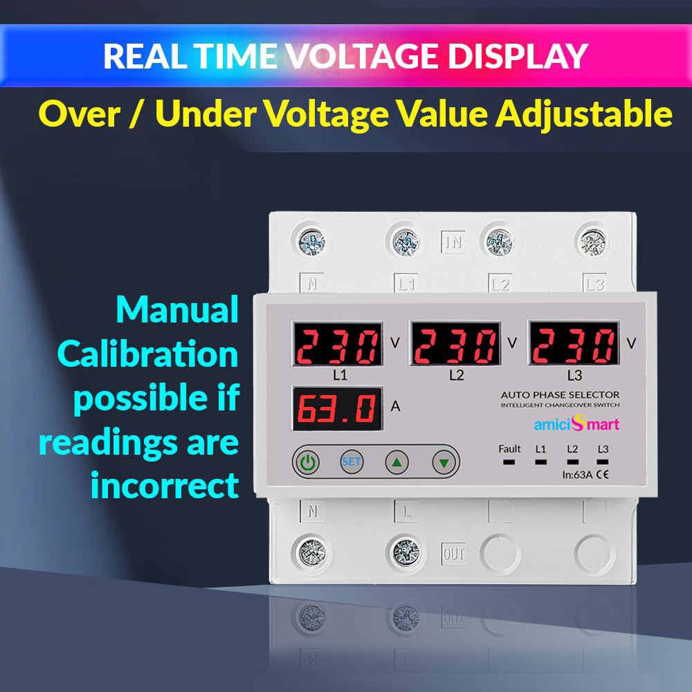 amiciSmart Intelligent 3 Phase to 1 Phase Selector/Changeover Switch, 230VAC Control Transfer Switch, Multicolor - Image 5 thumbnail