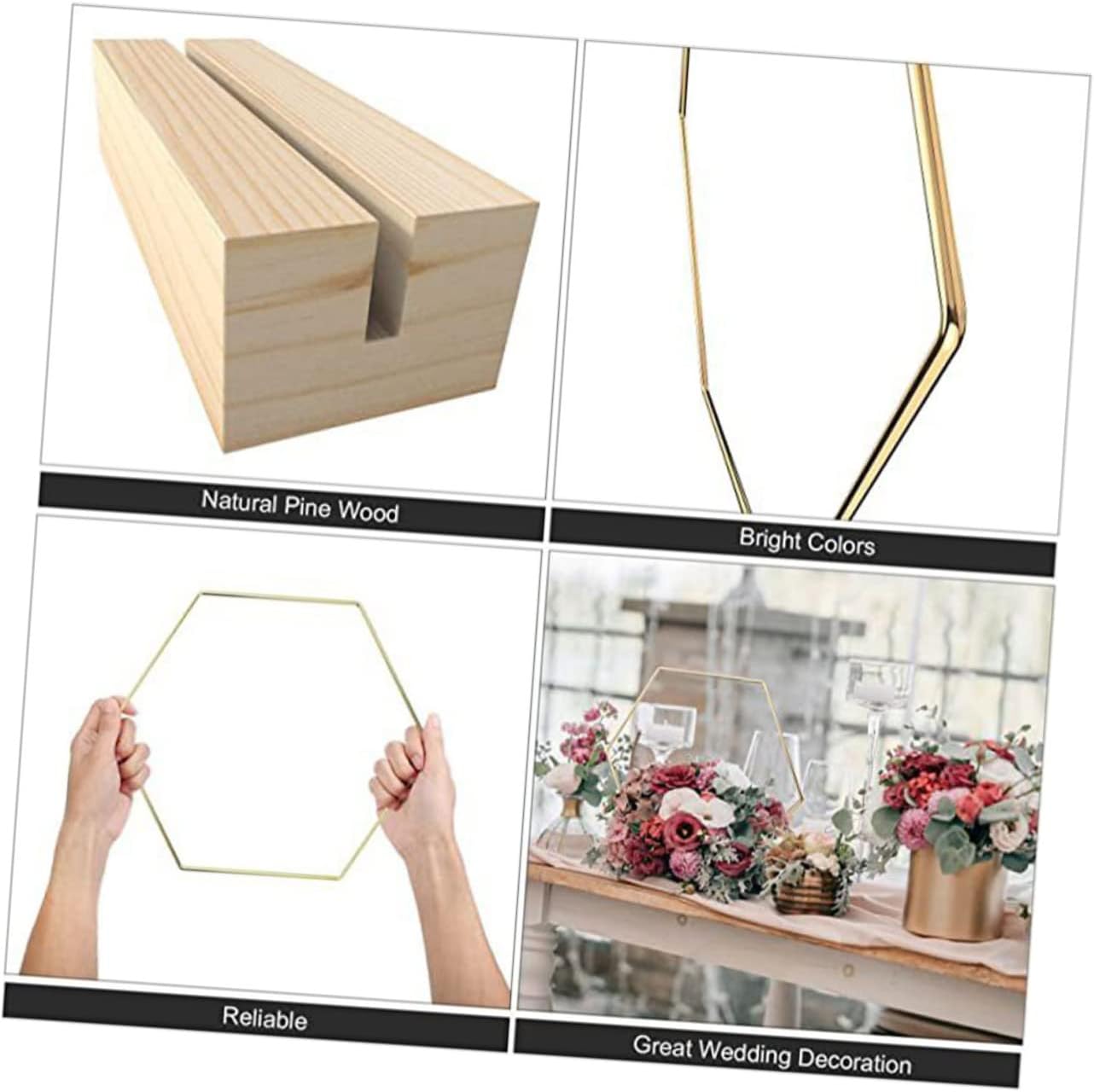 Ciieeo Metal Floral Centerpieces Hexagon Wreath Ring DIY Wedding Table Decor Flower Hoop Ring for Craft