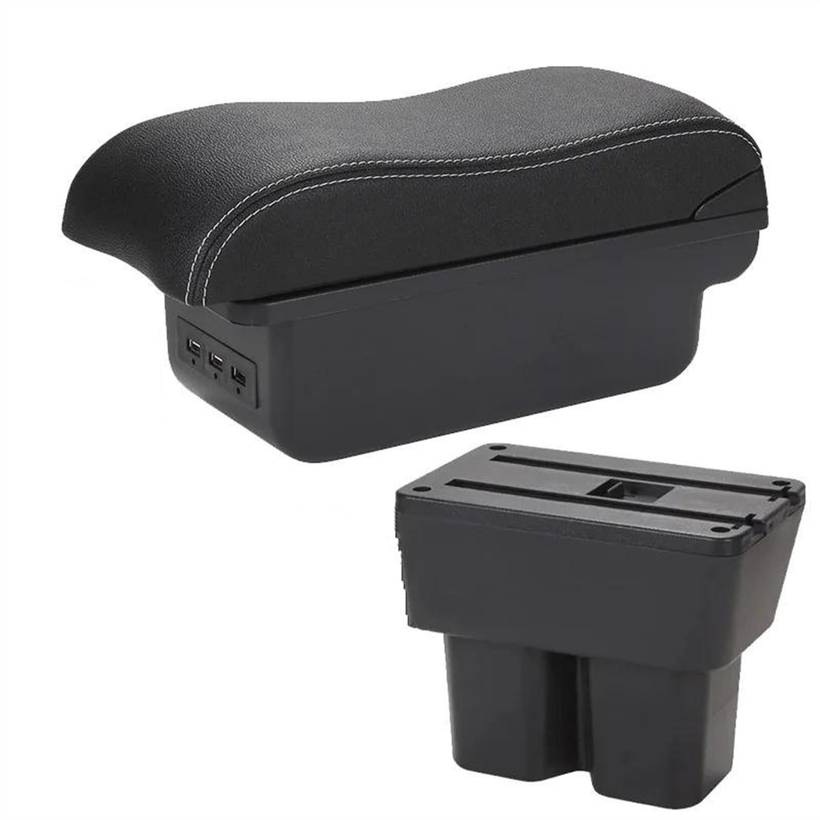 NOHEEU Armrest Box With Multifunctional Support PU Upholstered Car Interior Modification Accessories For Jimny JB74 2018-2024(B3 Black white 3USB)