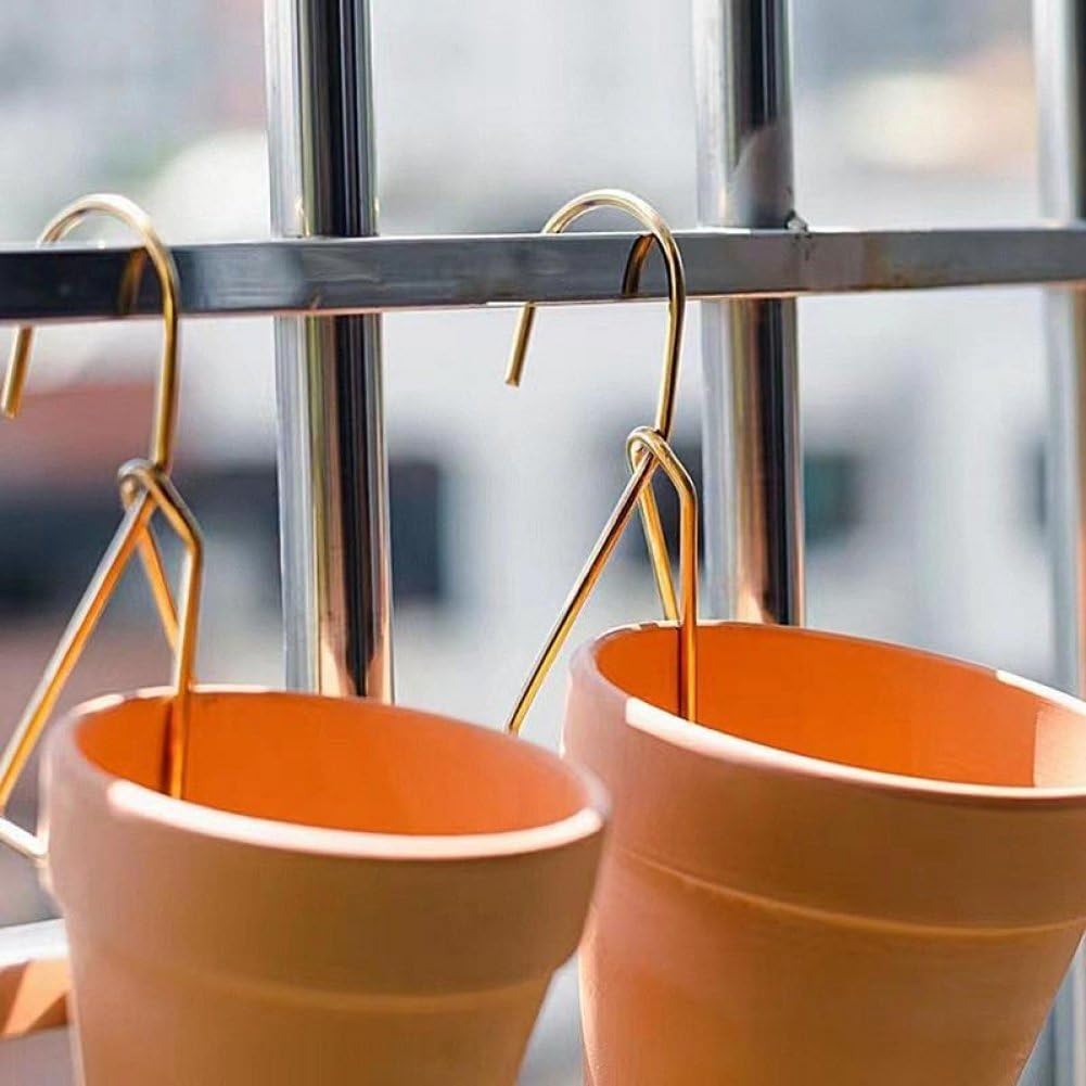 6 Ganci per Vasi in Terracotta, Ganci per Vasi Fiori, Ganci per Piante, Appendiabiti Parete in Metallo per Piante Giardino Interne Ed Esterne