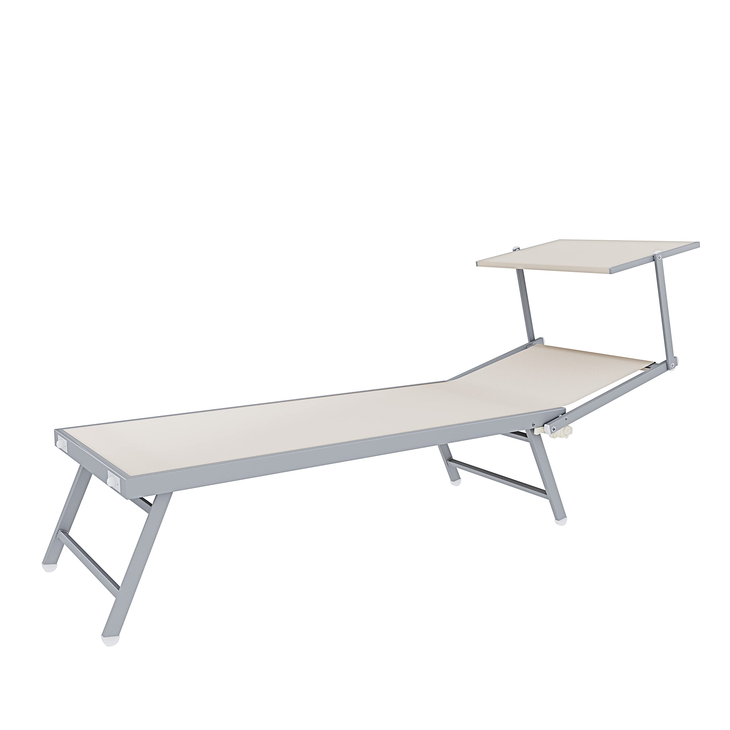 Arreditaly Lettini Prendisole Pieghevole Professionale Alluminio Tessuto Textilene 720 gr/m² Tettuccio Orientabile Parasole Sdraio Prendi Sole Mare Spiaggia Piscina 182 x 60 x 38 cm (2, Beige)