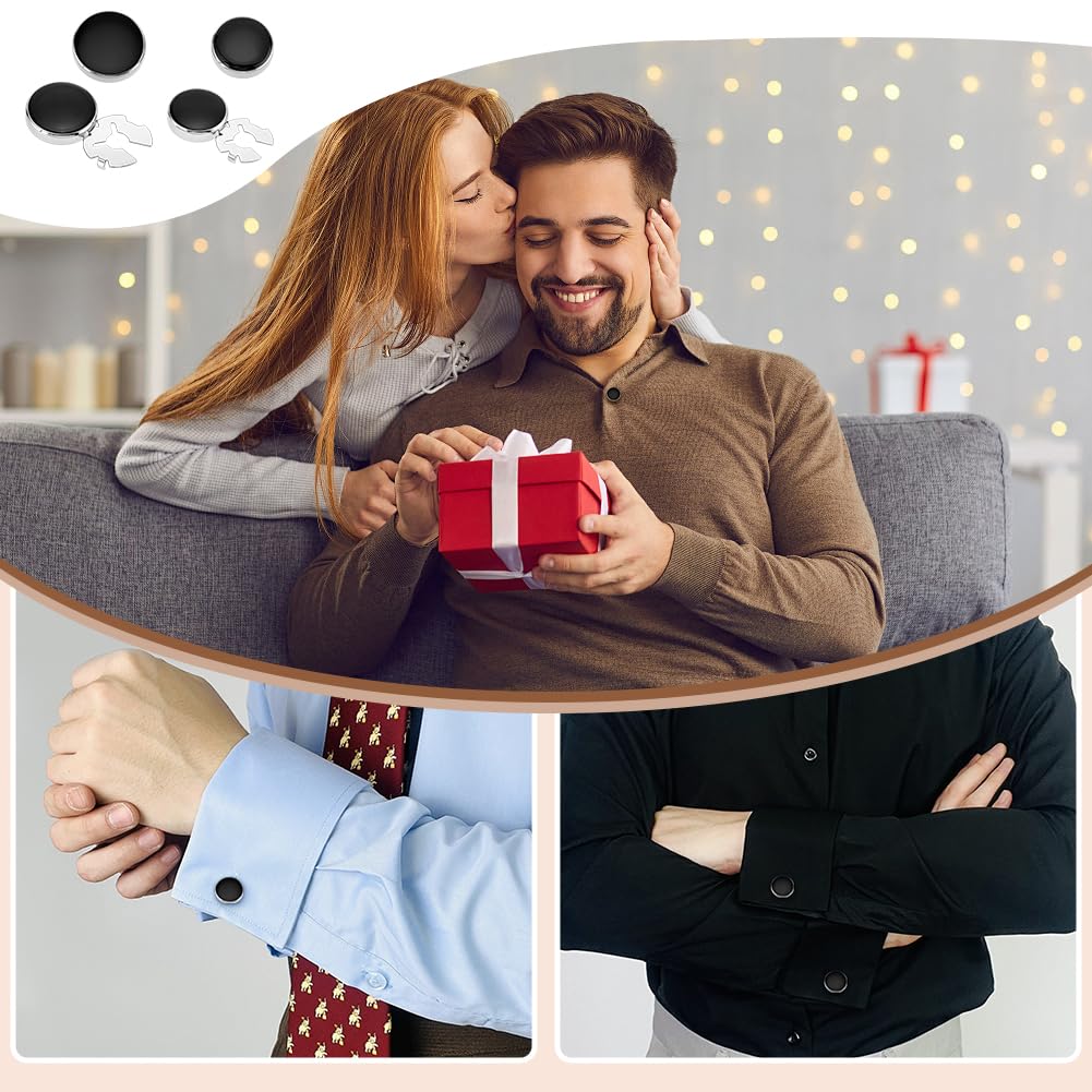 4 piezas de 2 estilos cubiertas de botones para camisas de hombre, gemelos redondos planos de latón negro puños de camisa herrajes para accesorios de ropa