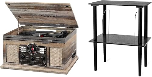 Victrola Nostálgico reproductor de discos Bluetooth 6 en 1 y centro multimedia con altavoces integrados, tocadiscos de 3 velocidades, reproductor de