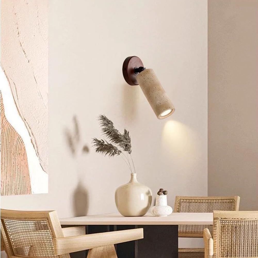 Nordic Industrial Style Yellow Travertine Wall Light, E26 Source Flush Mount Lamp, Single Head Minimalist Sconce, Living Room Corridor Bedside Mounted Fixtures
