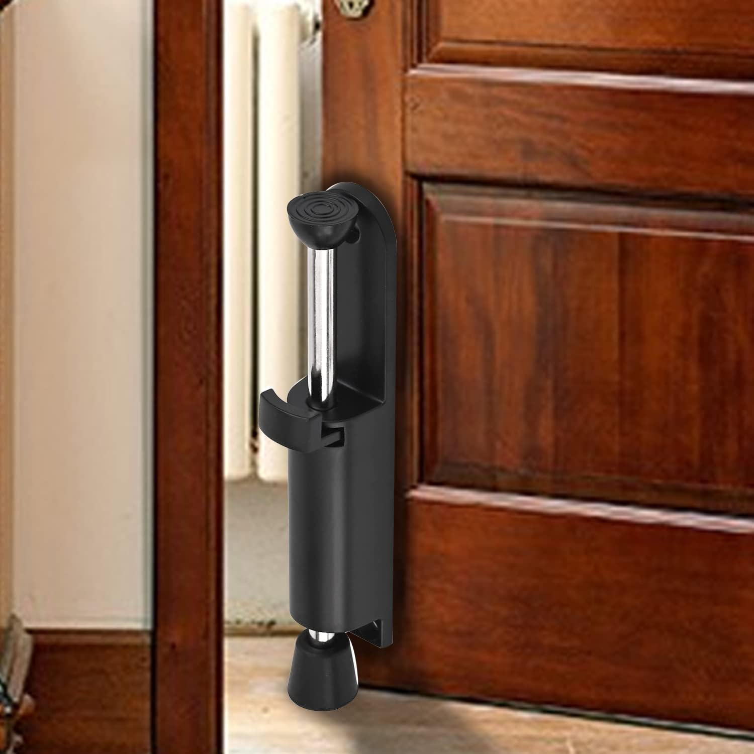 MroMax Kickdown Door Stopper Spring Loaded Foot Pedal Door Stops Holder 115mm/4.53" Length King Kong Black 1pcs