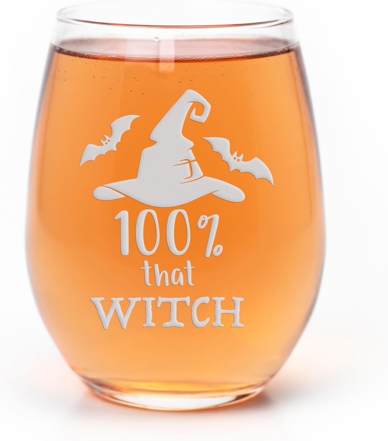 100 Percent That Witch Stemless Wine Glass - Funny Halloween Gift for Spooky Season or Lizzo Fans - 2 Glasses