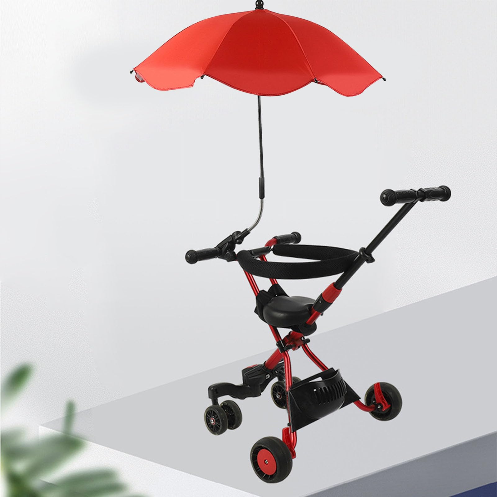 Parasol do Wózka Dziecięcego 14 Cali, Uniwersalna Parasolka do Wózka Dziecięcego Regulowana Ochrona UV Parasol Przeciwsłoneczny do Wózka Spacerowego, Gondoli, Wózka Inwalidzkiego (Czerwony (srebrny klej))