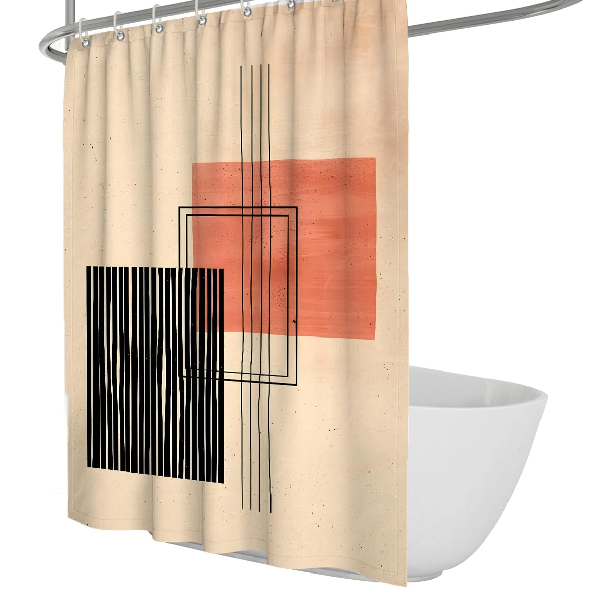 Uiringart Shower Curtains Beige Terracotta Geometric Lines Shower Curtain W180xl200cm Abstract Boho Anti Mould Water Repellent Bath Tub Curtain Home Hotel With Hook
