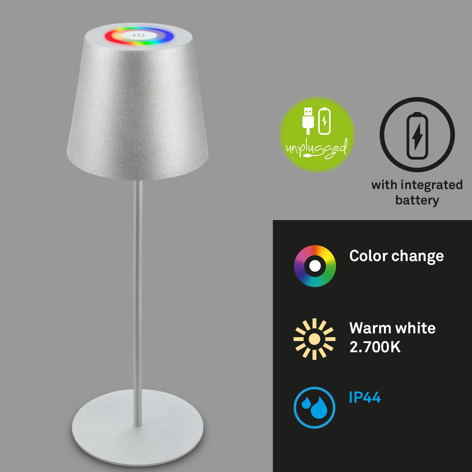 Lampada Da Tavolo LED Briloner Senza Fili - Touch Dimmerabile, USB-C, IP44, Regolabile, Beige - Foto 3