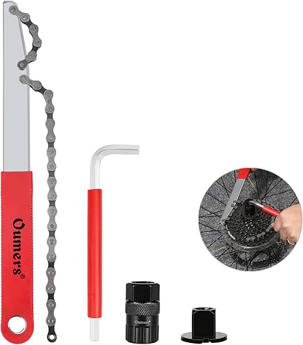 Oumers Herramienta de extracción de casete de bicicleta con látigo de cadena y llave de cadena, herramientas de extracción de piñones de bicicleta,
