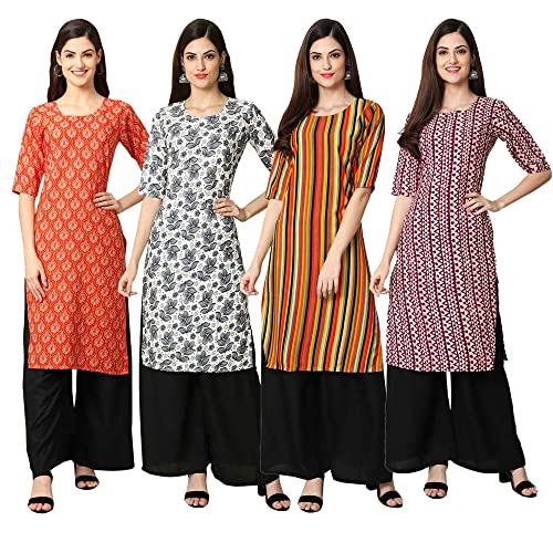 Image of Pinkmint Women's Crepe Digital Print Straight Kurta [Pack of 4] (CCV-334-338-339-335)