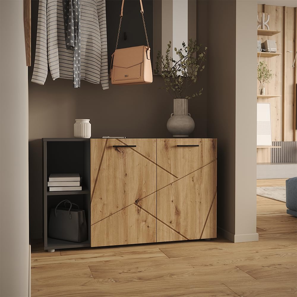 Vicco Szafka na buty "Irma", Antracyt/Artisan, 106 x 63 cm | z 2 drzwiami, convient pour le rangement et l’organisation dans l’entrée