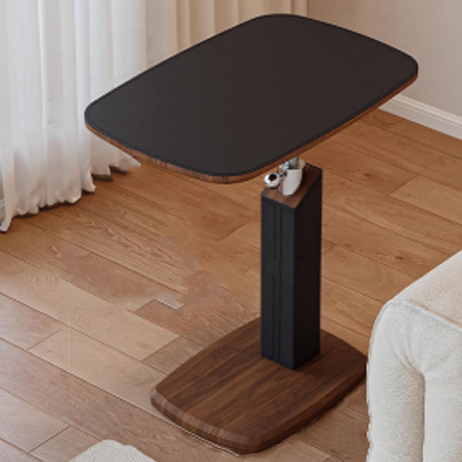 Adjustable Height C Shape Over Bed Table, 360° Swivel Desktop Overbed Table with Wheels, Medical Table for Sofa Bed and Other Small Spaces(Black)