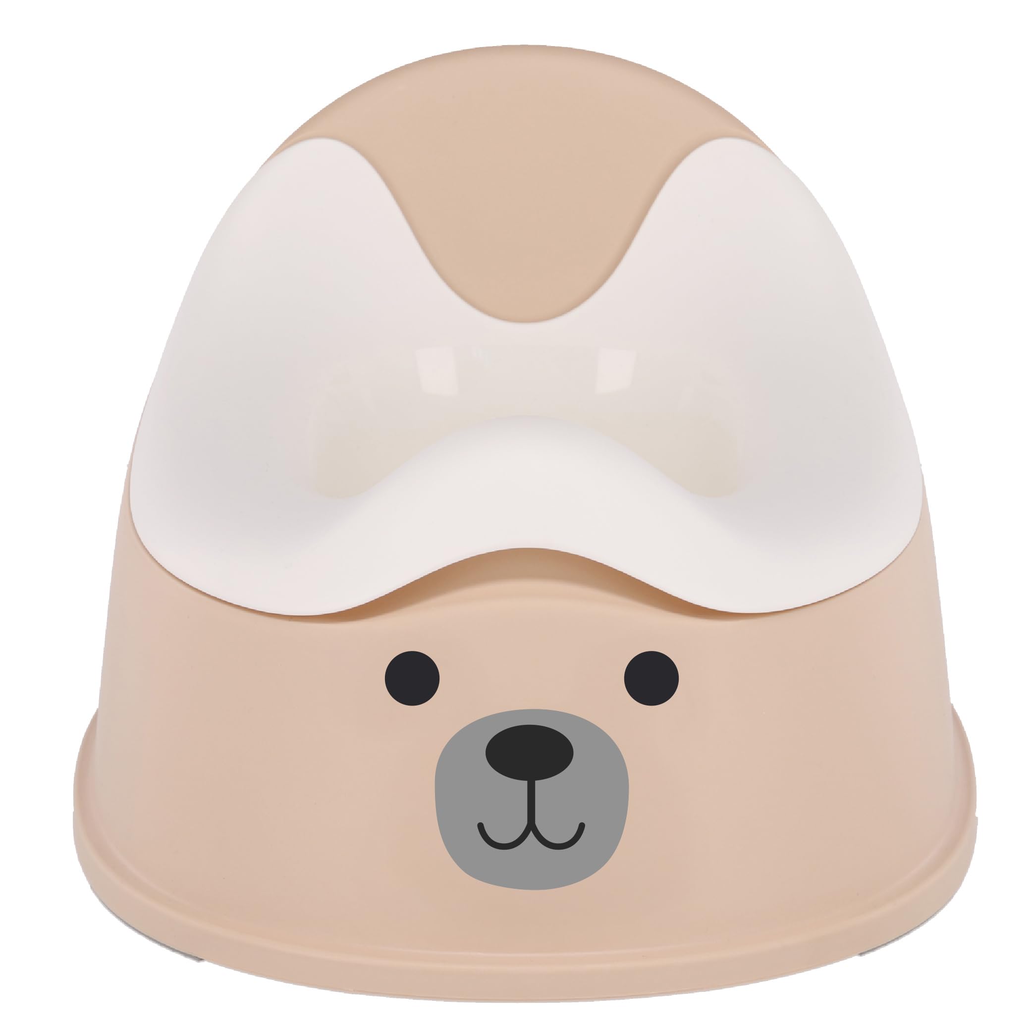 sun baby Nocnik dla dzieci 18-36 miesięcy, antypoślizgowe nóżki, ergonomiczne oparcie, wyjmowany wkład, tworzywo sztuczne, do 15 kg (Beżowo-Biały + Naklejka Miś)