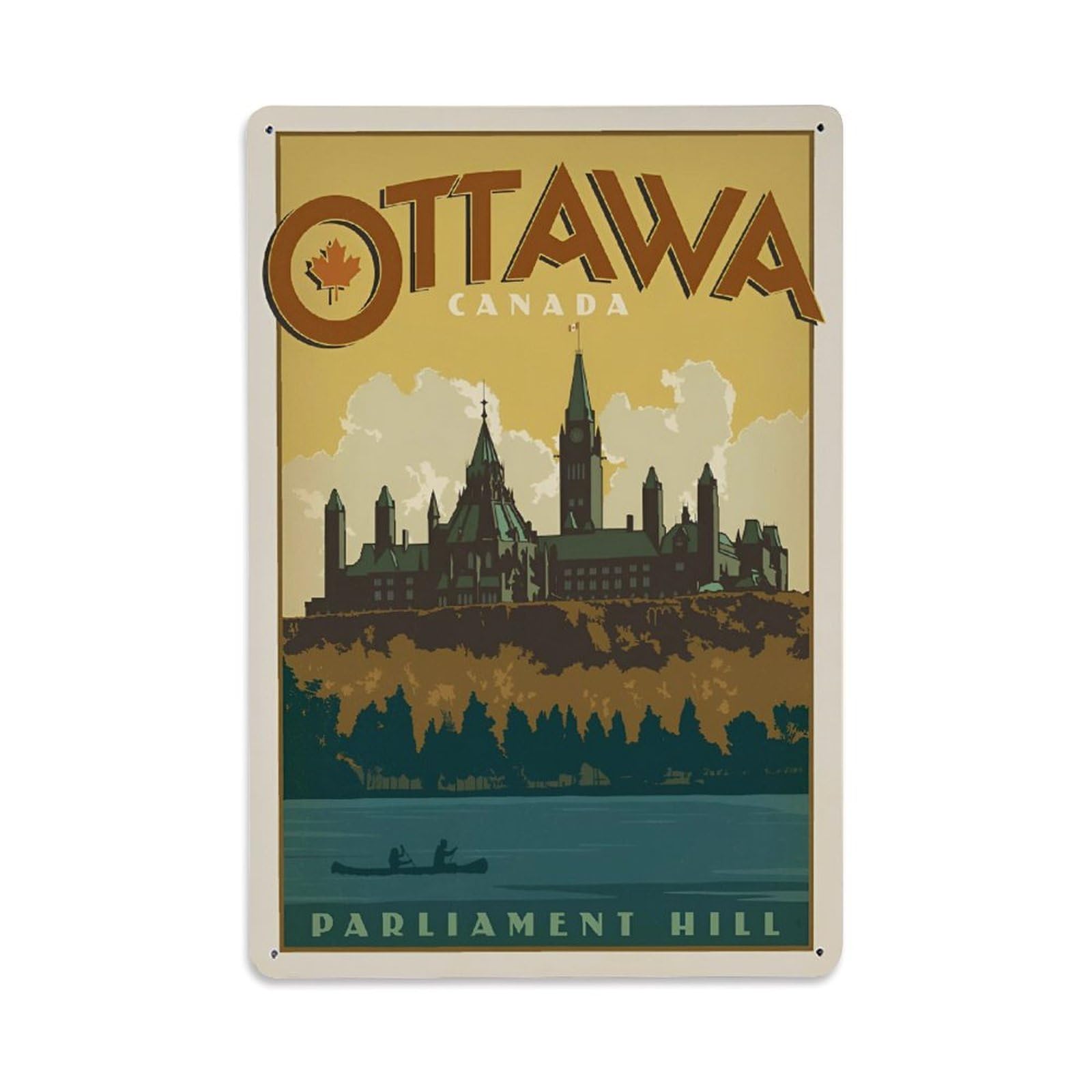 Vintage Trave Poster Canada Ottawa Metal Tin Sign Wall Decor for Cafe, Club, Garden Metal Poster 8x12Inch