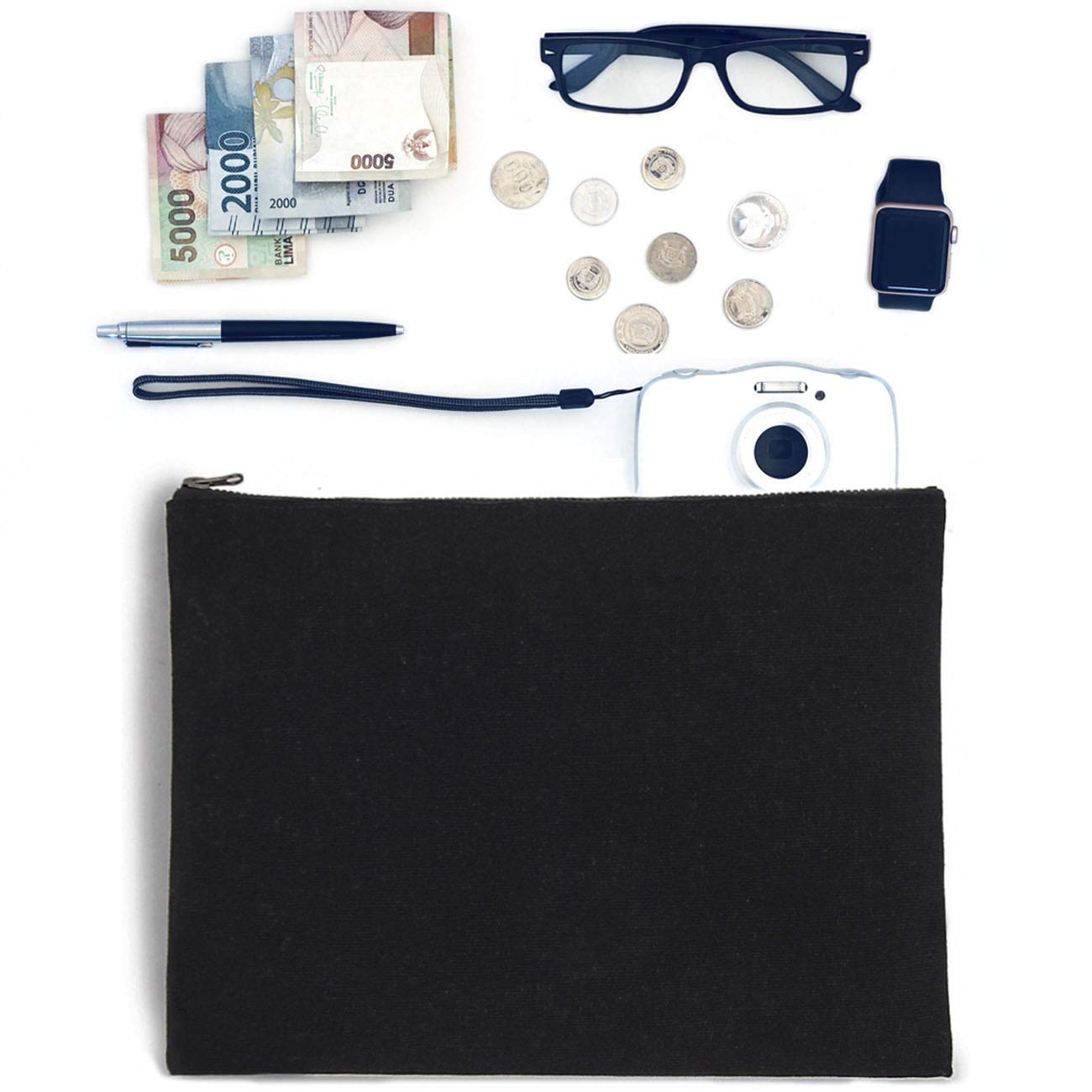 YINGKOR 2er Set Kosmetiktaschen Aus Baumwollleinen – Mit Reißverschluss, 20 X 28 Cm, Schwarz